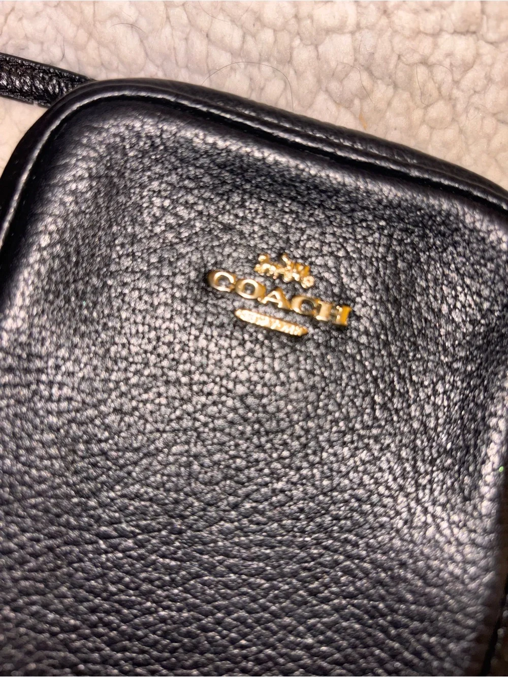 Coach Black Pebble Leather Phone Crossbody Bag Gold Hardware